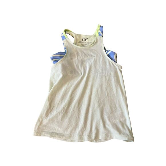 ATHLETA GIRL PERFECT MATCH SUPPORT TANK IN SWIRL ABSTRACT BLUE SIZE XS - Picture 1 of 3